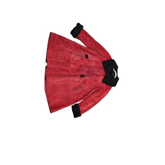 Vintage Red Suede Coat with Black Fur Trim Women’s Winter Jacket Size 40 - Picture 12 of 16